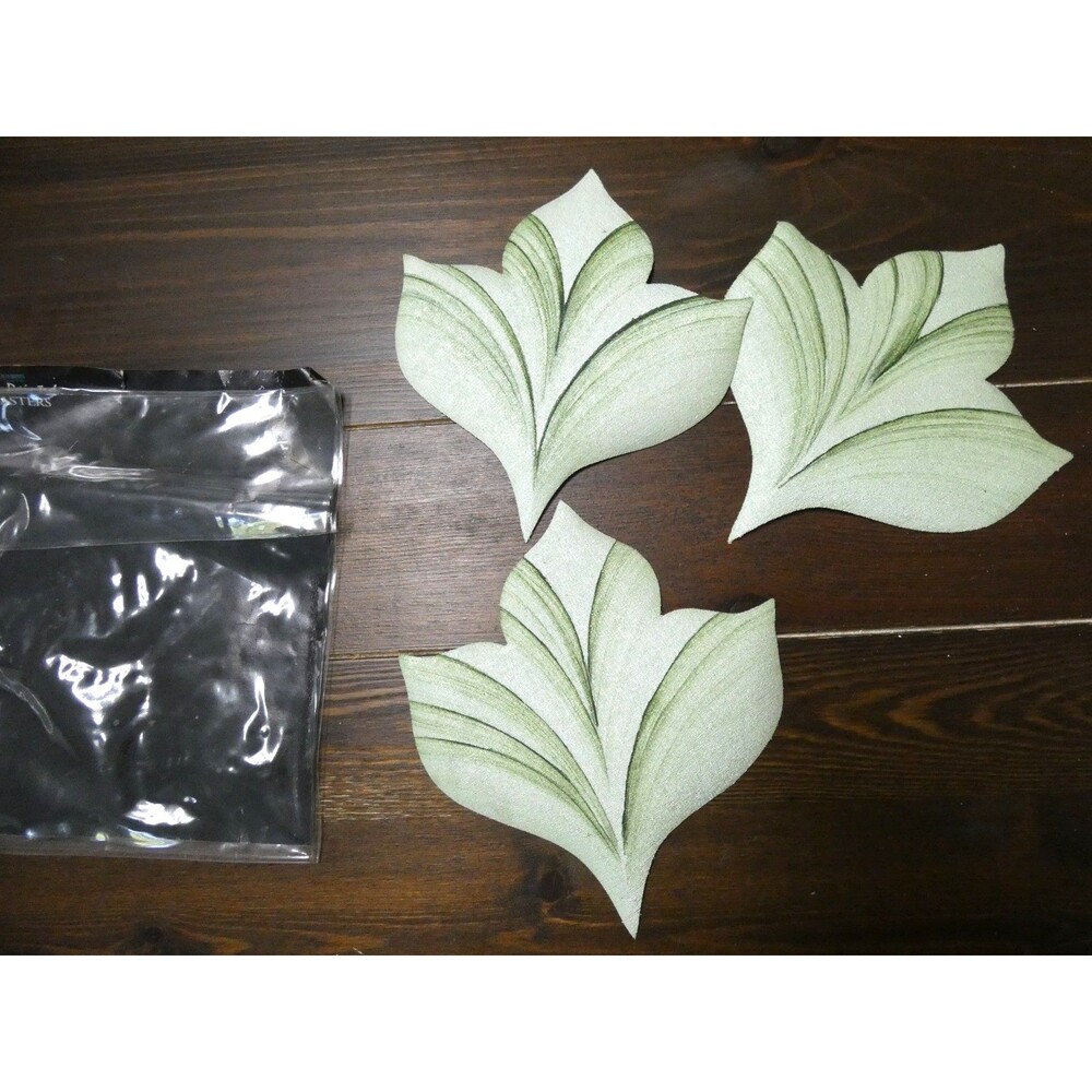 VTG Artforms Carole Shiber 3 Hand Painted Coasters Cloth Vinyl Leaves Green